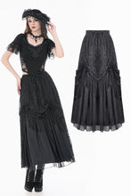 Load image into Gallery viewer, Gothic Sheer Floral Lace Maxi Skirt with 3D Roses, Beaded Tassels and Layered Chiffon Hem KW455