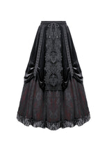 Load image into Gallery viewer, Gothic Velvet Skirt with Baroque Guipure Lace, Ruched Sides and Mystery Red Underskirt KW457