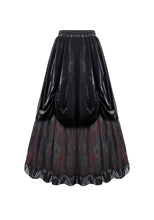 Load image into Gallery viewer, Gothic Velvet Skirt with Baroque Guipure Lace, Ruched Sides and Mystery Red Underskirt KW457