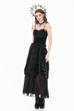 Load image into Gallery viewer, Gothic Velvet Skirt with Baroque Guipure Lace, Ruched Sides and Mystery Red Underskirt KW457