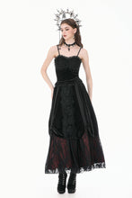 Load image into Gallery viewer, Gothic Velvet Skirt with Baroque Guipure Lace, Ruched Sides and Mystery Red Underskirt KW457