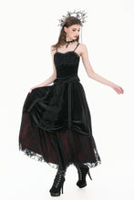 Load image into Gallery viewer, Gothic Velvet Skirt with Baroque Guipure Lace, Ruched Sides and Mystery Red Underskirt KW457