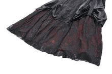 Load image into Gallery viewer, Gothic Velvet Skirt with Baroque Guipure Lace, Ruched Sides and Mystery Red Underskirt KW457