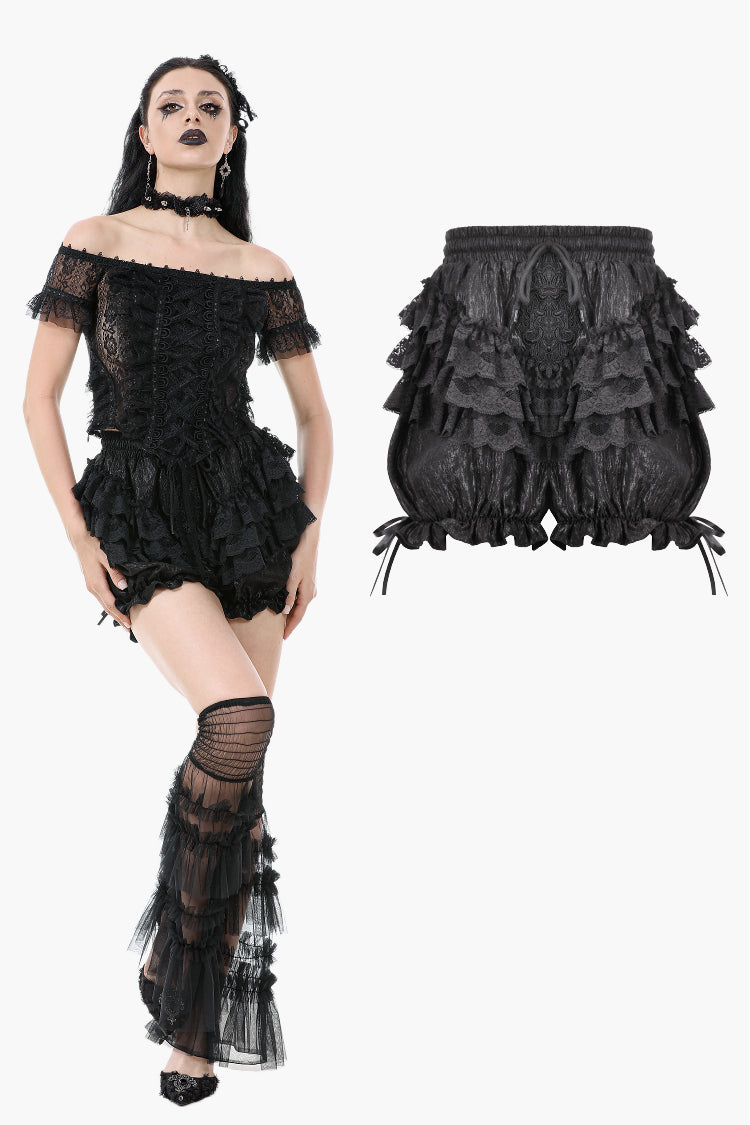 Lolita Lace-Trimmed Lantern shorts with Embroidered Flower PW135