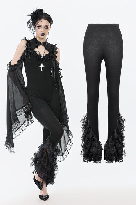 Gothic Multi-Layer Lace Flared Leggings PW139