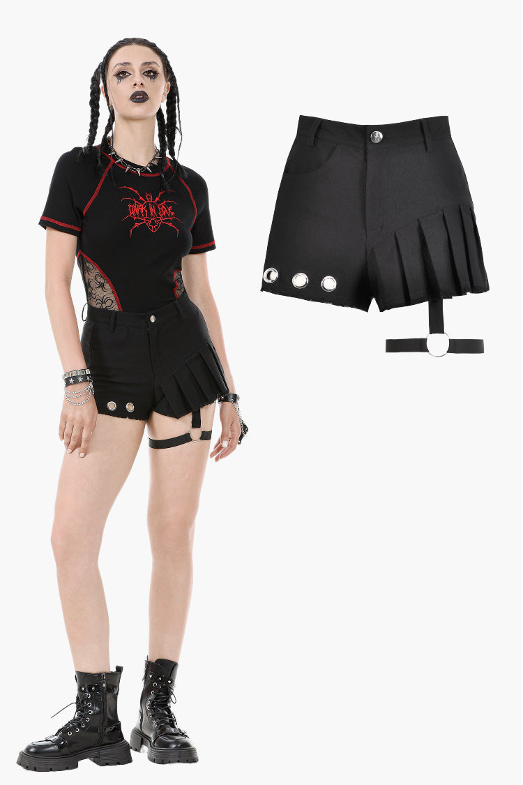 Asymmetry Rivet Punk Shorts with Leg Strap PW141