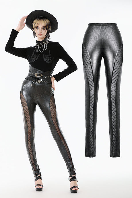 Punk Snakeskin Cut-Out PU Leather Pants PW143