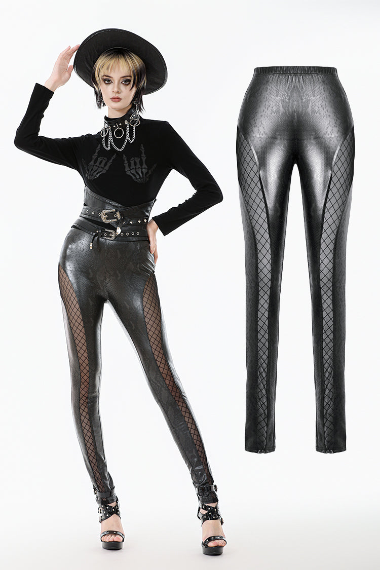 Punk Snakeskin Cut-Out PU Leather Pants PW143
