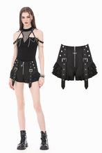 Load image into Gallery viewer, Night Ban - Dark Punk Cross Zipper Metal Buckle Lace Patchwork High-Waisted Shorts PW144