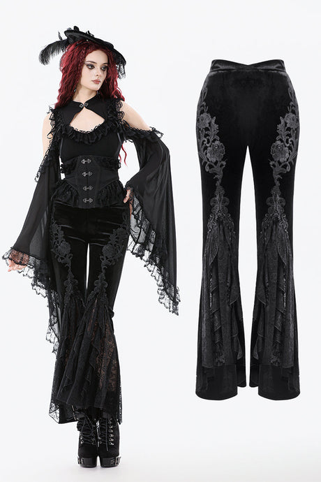 Gothic Appliqué Velvet Flared Pants PW146