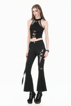 Load image into Gallery viewer, Dark Rift - Gothic Punk Mesh Patchwork Cutout Buckle Flare Pants PW154