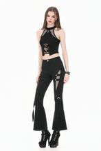 Load image into Gallery viewer, Dark Rift - Gothic Punk Mesh Patchwork Cutout Buckle Flare Pants PW154
