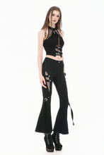 Load image into Gallery viewer, Dark Rift - Gothic Punk Mesh Patchwork Cutout Buckle Flare Pants PW154