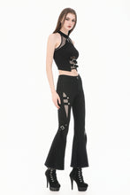Load image into Gallery viewer, Dark Rift - Gothic Punk Mesh Patchwork Cutout Buckle Flare Pants PW154