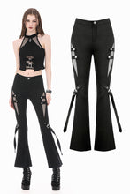 Load image into Gallery viewer, Dark Rift - Gothic Punk Mesh Patchwork Cutout Buckle Flare Pants PW154