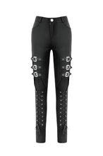 Load image into Gallery viewer, Dark Punk Skinny Pants with Metallic Buckle Straps and Eyelet Lace-up Calves PW156