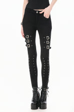 Load image into Gallery viewer, Dark Punk Skinny Pants with Metallic Buckle Straps and Eyelet Lace-up Calves PW156