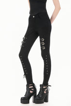 Load image into Gallery viewer, Dark Punk Skinny Pants with Metallic Buckle Straps and Eyelet Lace-up Calves PW156