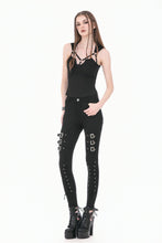 Load image into Gallery viewer, Dark Punk Skinny Pants with Metallic Buckle Straps and Eyelet Lace-up Calves PW156