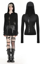 Load image into Gallery viewer, Gothic assassin fitted hooded black hollow-out top. TW572