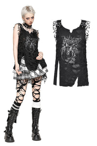 Black Distressed Graphic Tank Top TW582
