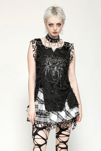 Black Distressed Graphic Tank Top TW582