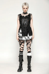 Black Distressed Graphic Tank Top TW582