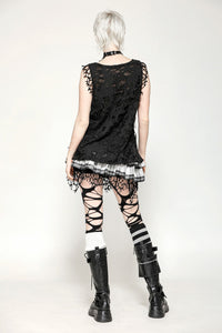 Black Distressed Graphic Tank Top TW582