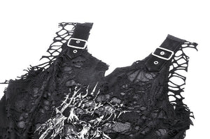 Black Distressed Graphic Tank Top TW582