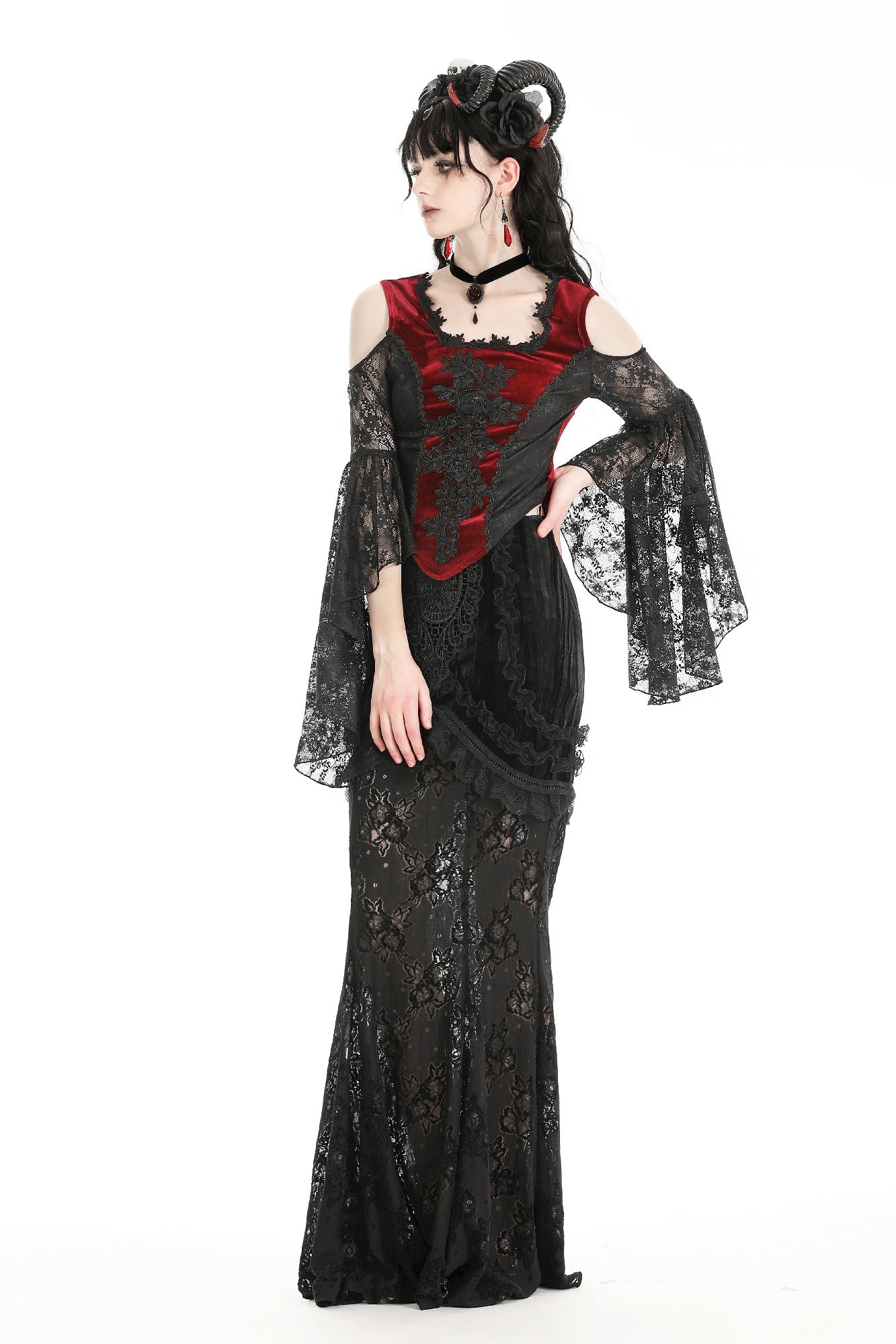 Gothic elegant black-red off-shoulder sexy top. TW593 DARK IN LOVE Gothic elegant black-red off-shoulder sexy top. TW593 DARK IN LOVE