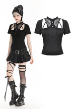 Load image into Gallery viewer, Black punk hollow sexy mesh knit T-shirt TW597