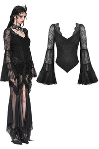 Gothic Romantic Lace Patchwork Bell-Sleeve Layered Cuff Top TW607