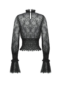 Black Hollow Lace Elastic Pleated Waist Eyelash Lace Cuff Top TW608