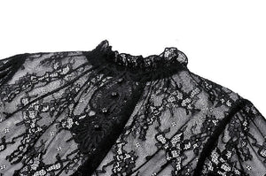 Black Hollow Lace Elastic Pleated Waist Eyelash Lace Cuff Top TW608