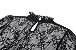 Black Hollow Lace Elastic Pleated Waist Eyelash Lace Cuff Top TW608