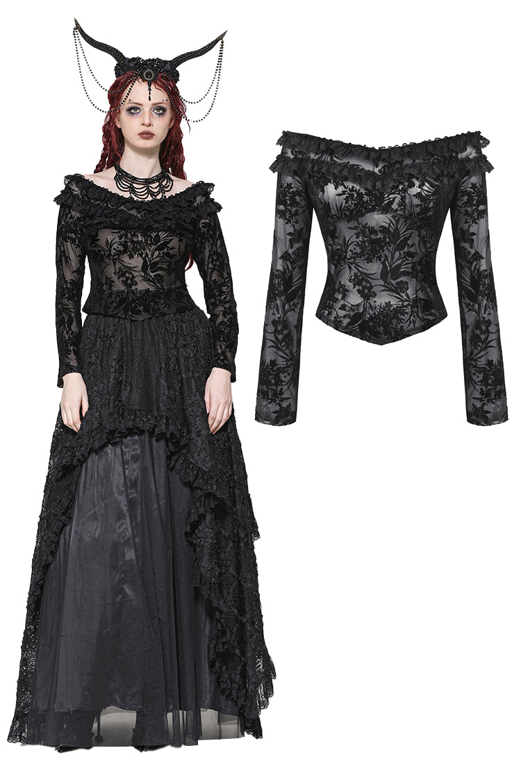 Gothic Sexy Off-Shoulder Velvet Lace Top TW611