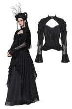 Load image into Gallery viewer, Classic dark rose embossed velvet  fringe lace sleeves top TW618