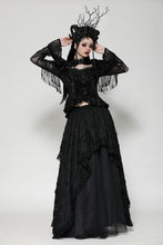 Load image into Gallery viewer, Classic dark rose embossed velvet  fringe lace sleeves top TW618