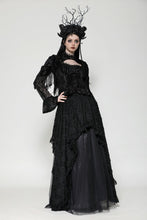 Load image into Gallery viewer, Classic dark rose embossed velvet  fringe lace sleeves top TW618