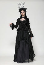 Load image into Gallery viewer, Classic dark rose embossed velvet  fringe lace sleeves top TW618