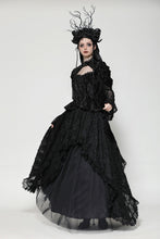 Load image into Gallery viewer, Classic dark rose embossed velvet  fringe lace sleeves top TW618