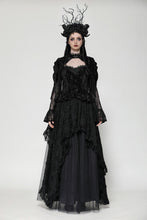 Load image into Gallery viewer, Classic dark rose embossed velvet  fringe lace sleeves top TW618