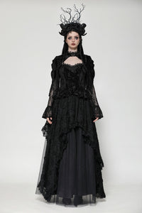 Classic dark rose embossed velvet  fringe lace sleeves top TW618