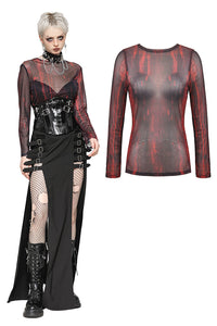 Black and Red Tie-Dye Mesh Versatile Basic Top TW620