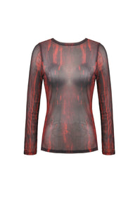 Black and Red Tie-Dye Mesh Versatile Basic Top TW620