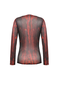 Black and Red Tie-Dye Mesh Versatile Basic Top TW620
