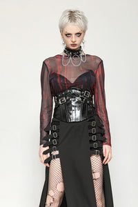 Black and Red Tie-Dye Mesh Versatile Basic Top TW620