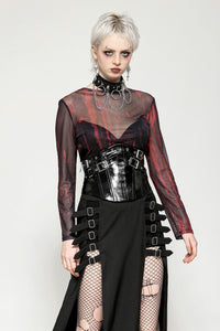 Black and Red Tie-Dye Mesh Versatile Basic Top TW620