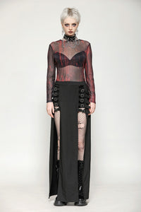 Black and Red Tie-Dye Mesh Versatile Basic Top TW620