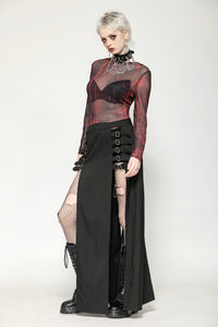 Black and Red Tie-Dye Mesh Versatile Basic Top TW620